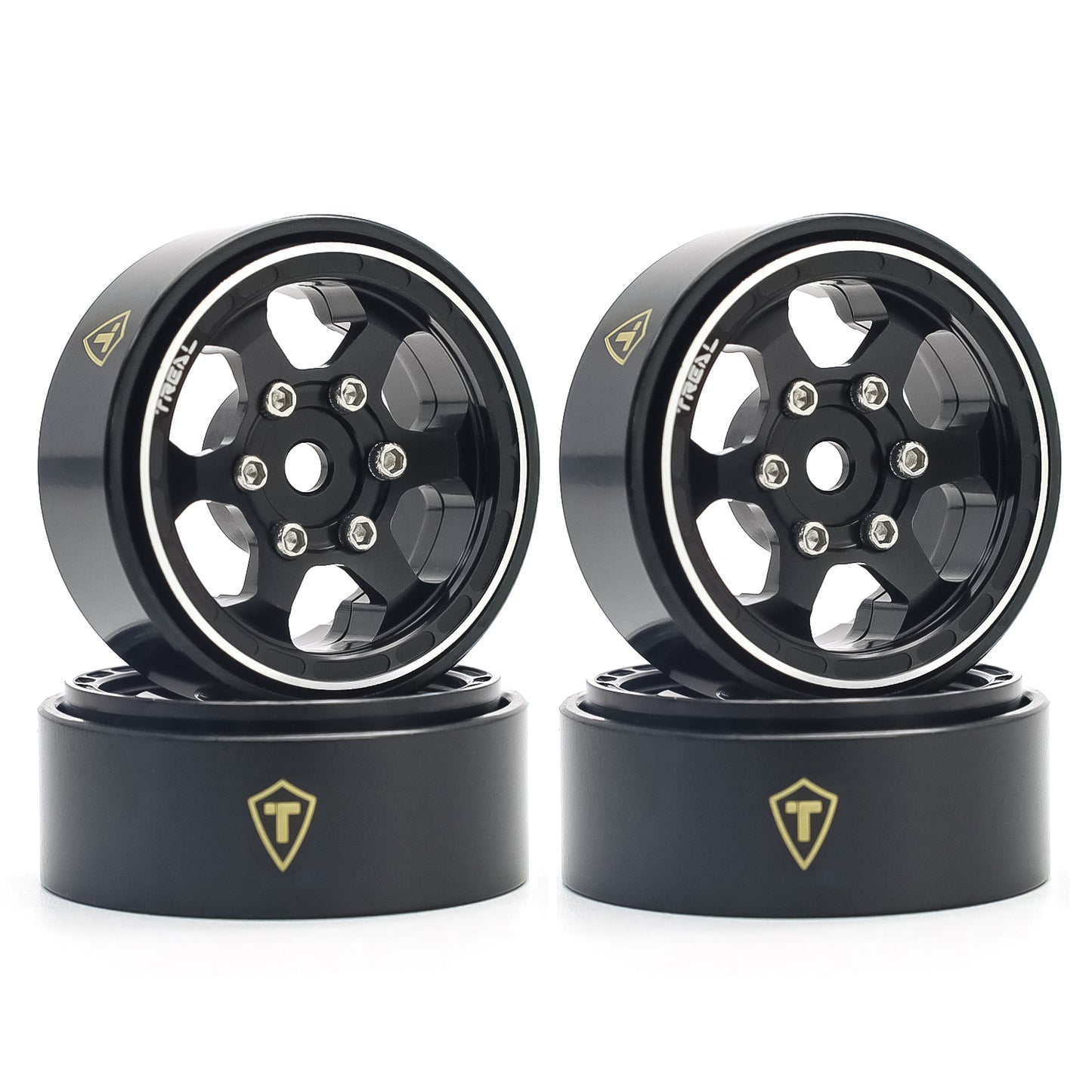 TREAL SCX24 Wheels 1.0" Beadlock Wheels (4P) Scale-Look Concave Six Spoke Rim Crawler Wheels for Axial SCX24 -Type D