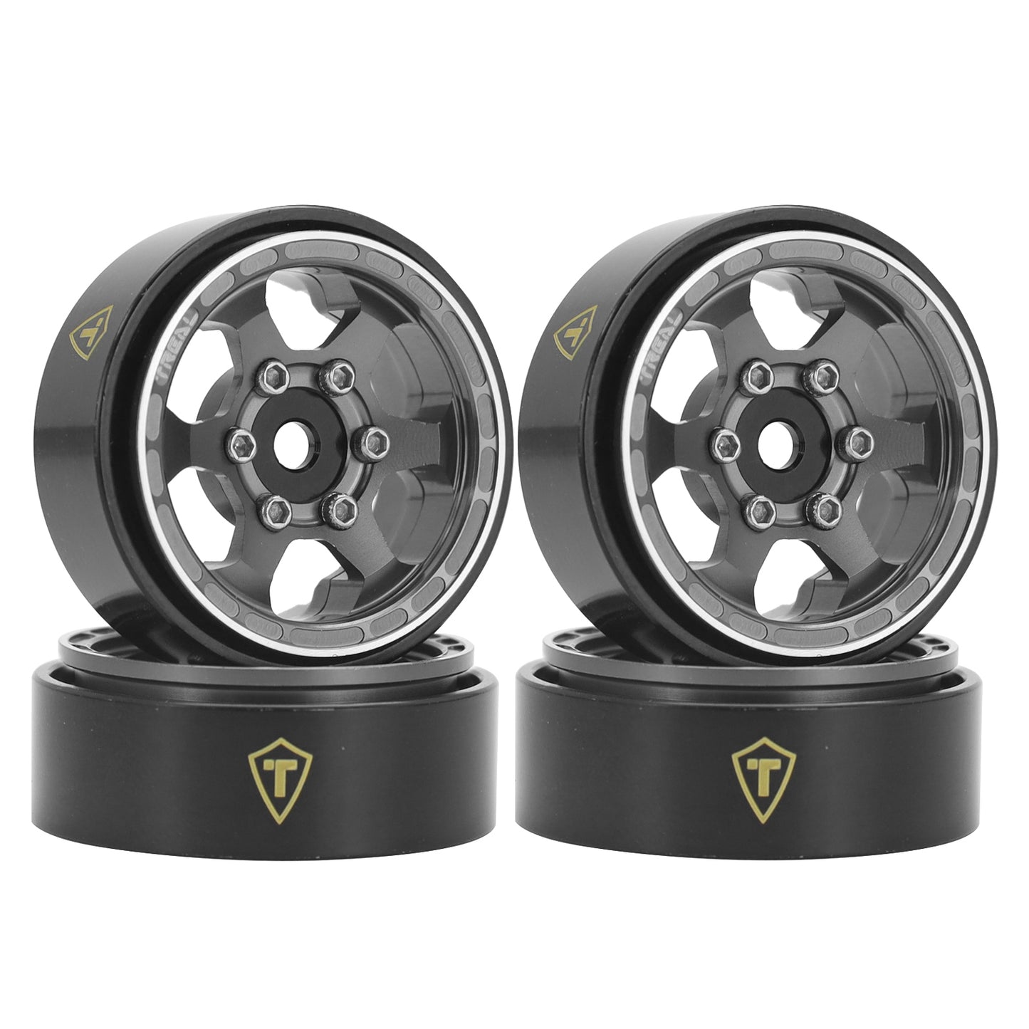 TREAL SCX24 Wheels 1.0" Beadlock Wheels (4P) Scale-Look Concave Six Spoke Rim Crawler Wheels for Axial SCX24 -Type D