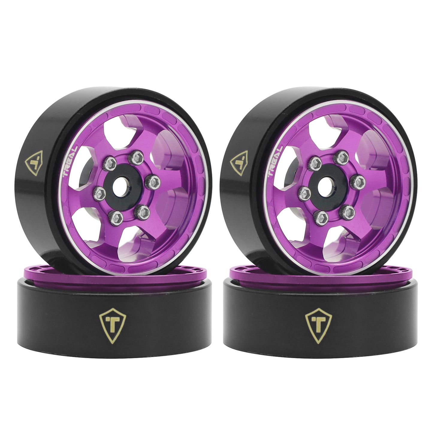 TREAL SCX24 Wheels 1.0" Beadlock Wheels (4P) Scale-Look Concave Six Spoke Rim Crawler Wheels for Axial SCX24 -Type D