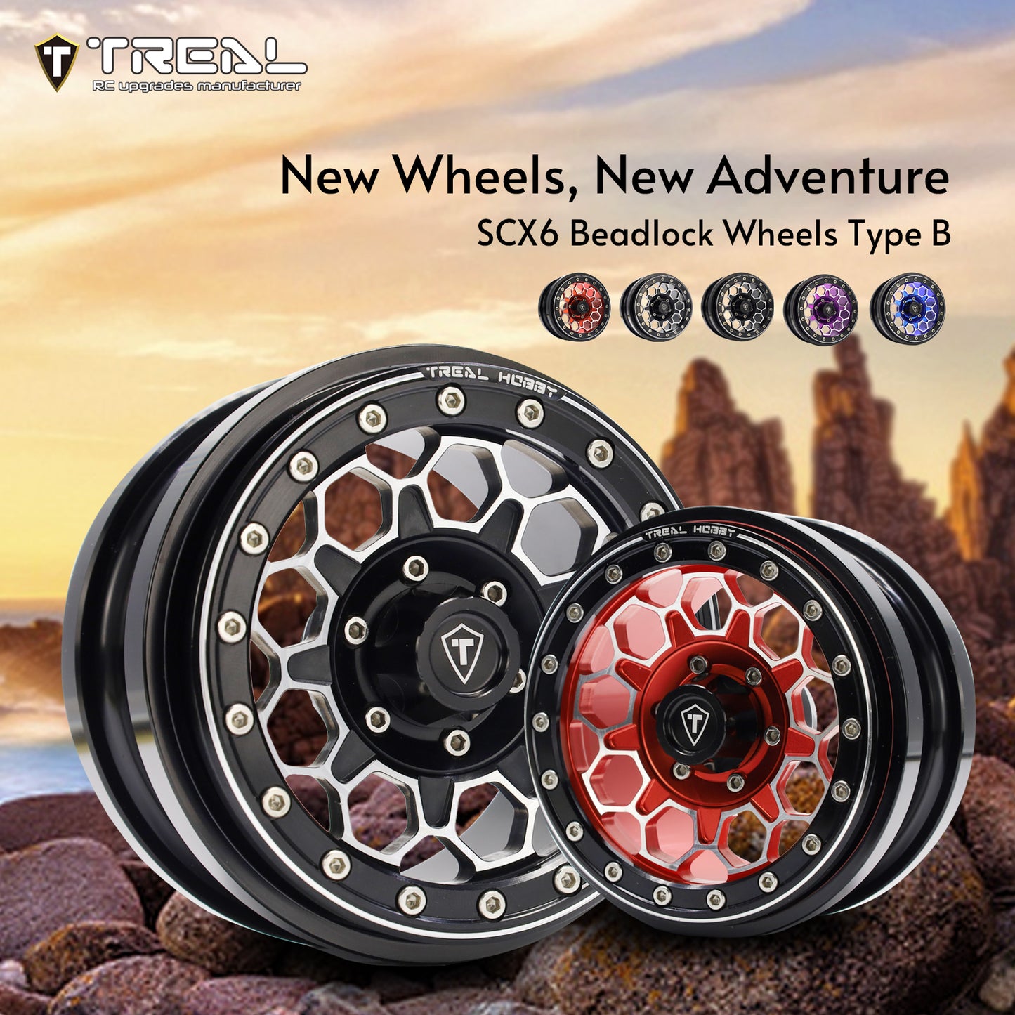 TREAL SCX6 Wheels 2.9'' Beadlock Wheels (2) CNC Machined SCX6 Upgrades Parts for Axial SCX6 -Type B