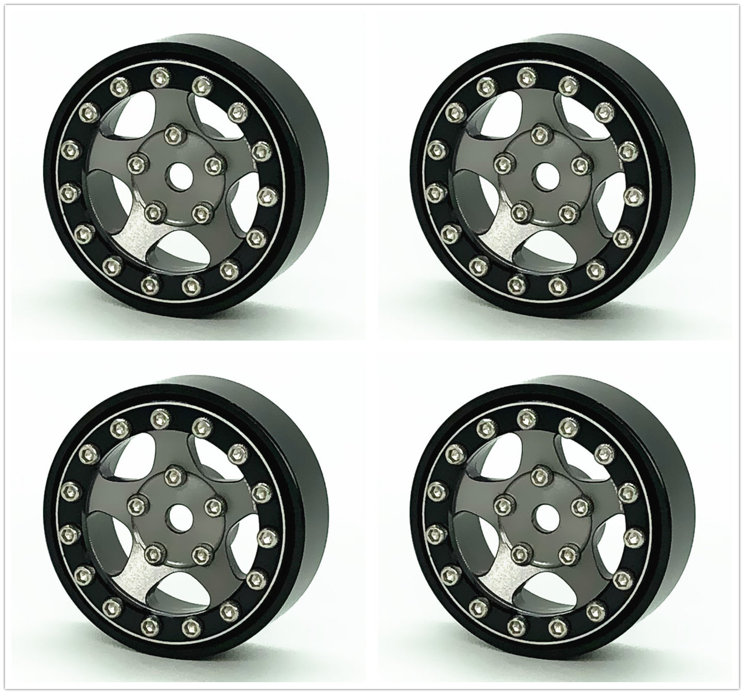 TREAL 1.0 Beadlock Wheels Rims(4P) 5-Star 7mm Hex Hubs for 1/18 TRX4M 1/24 AX24 SCX24 FCX24 RC Crawler-Type B