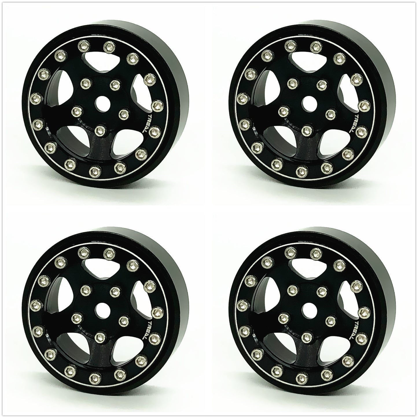 TREAL 1.0 Beadlock Wheels Rims(4P) 5-Star 7mm Hex Hubs for 1/18 TRX4M 1/24 AX24 SCX24 FCX24 RC Crawler-Type B