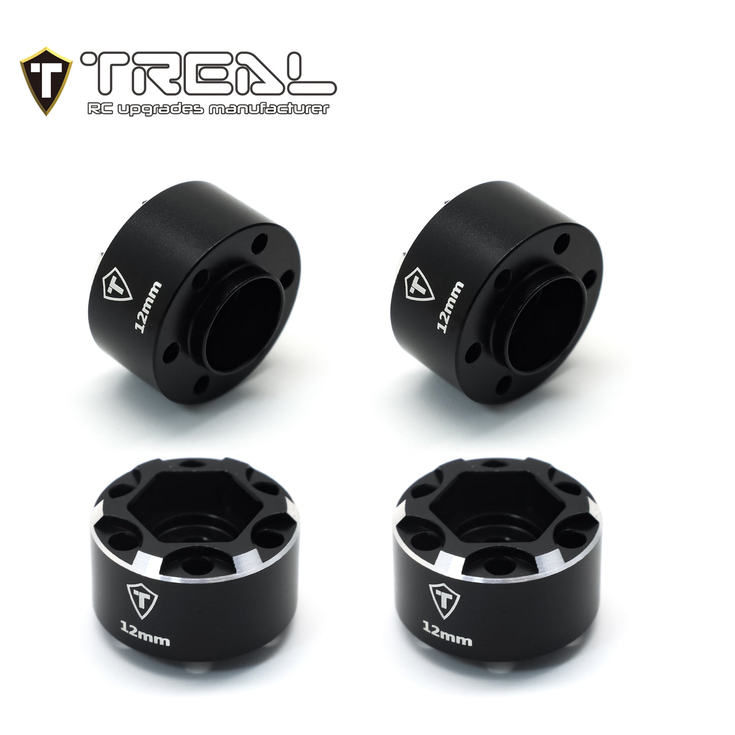 Treal 12mm Hex Hubs 1.9 Wheel Spacer Extension 12mm/15mm/18mm (4p)for 1/10 RC Crawler 1.9 inch Wheel Rim(Black)