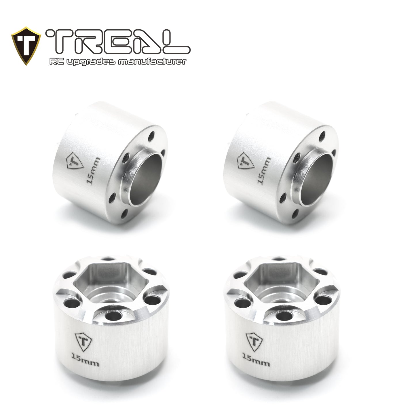 Treal 12mm Hex Hubs 1.9 Wheel Spacer Extension 12mm/15mm/18mm (4p)for 1/10 RC Crawler 1.9 inch Wheel Rim(Silver)