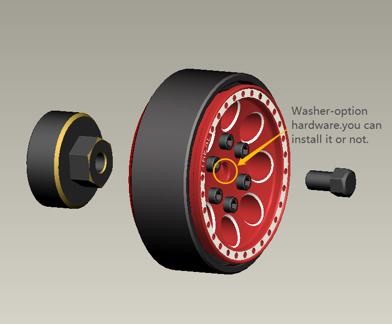 Treal Axial SCX24 Brass Extended Wheel Hubs (4p) +5mm Axle Counter Weight 12g -Black
