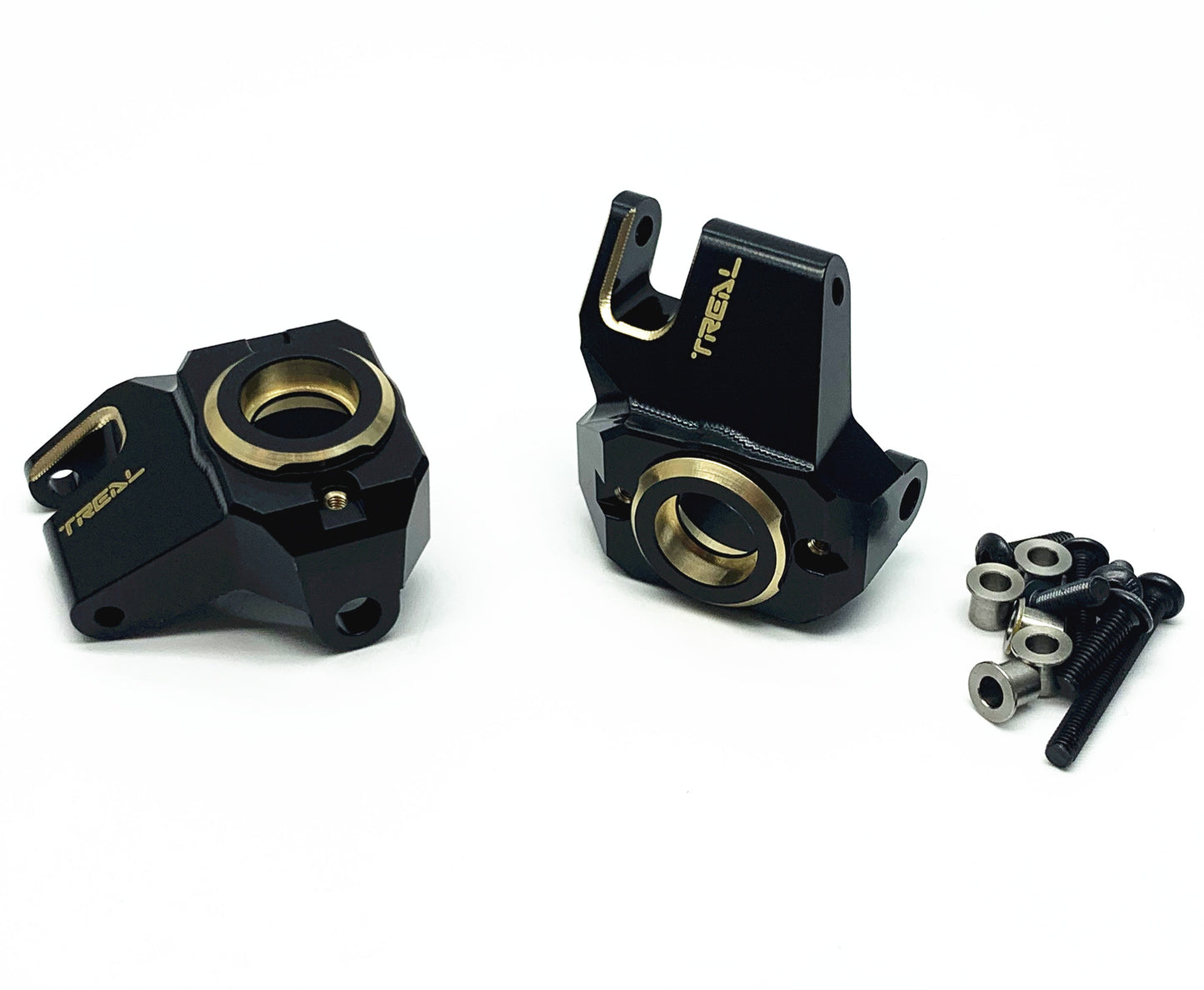 Treal Brass Front Steering Knuckles for SCX10 III Straight Axle Compatible with SCX10 III Early Ford Bronco & Jeep CJ-7 1/10th RC Truck