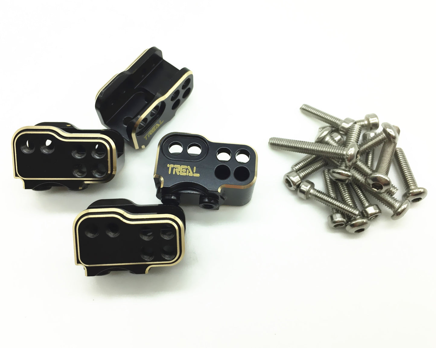 Treal Brass Front and Rear Lower Shock Suspension Link Mounts 4p for SCX10 II