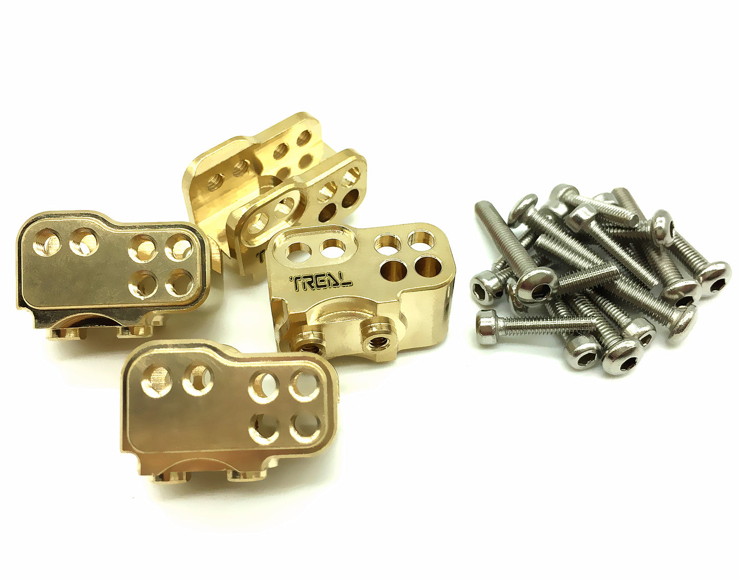 Treal Brass Front and Rear Lower Shock Suspension Link Mounts 4p for SCX10 II