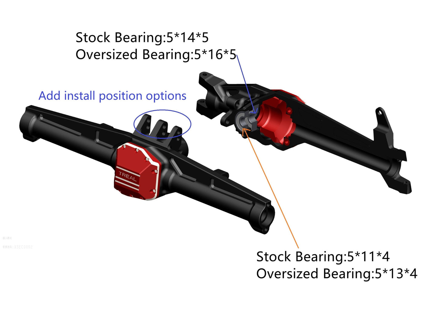 TREAL Aluminum 7075 Straight Rear Axle CNC Billet Machined Upgrades for SCX10 III Early Ford Bronco/Jeep CJ-7