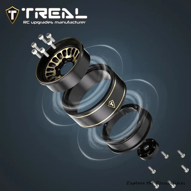 TREAL 1.0 Brass Beadlock Wheels Crawler Wheel Rims (4P) Hubs Removable for SCX24 AX24 FCX24 TRX4M 1/24 1/18 RC Crawler, 40g(0.08lb)/pc (Type D)
