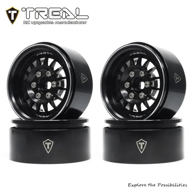 TREAL 1.9 Beadlock Wheel Rims Heavy Duty Multi Spoke CNC 1.9 Inch Wheels(4P) for 1:10 RC Crawler TRX-4 SCX10 III SCX10 PRO SCX10 II -Type N