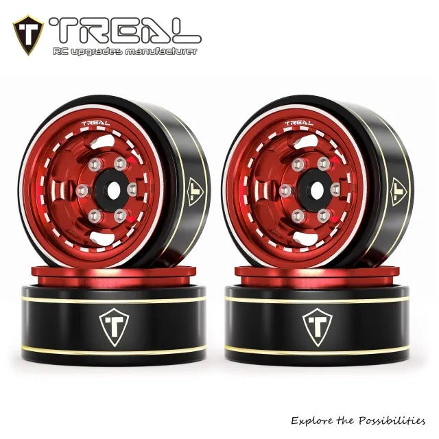 TREAL 1.0 Beadlock Wheels Aluminium Wheel Rims for SCX24 TRX4M FCX24 1/24 1/18 RC Crawler -Type H