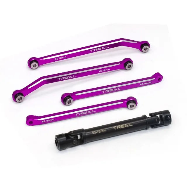 TREAL Aluminum 7075 Extended Rear Suspension Links Kit (+12mm) & Rear Center Drive Shaft Stretch Kit for FMS FCX24
