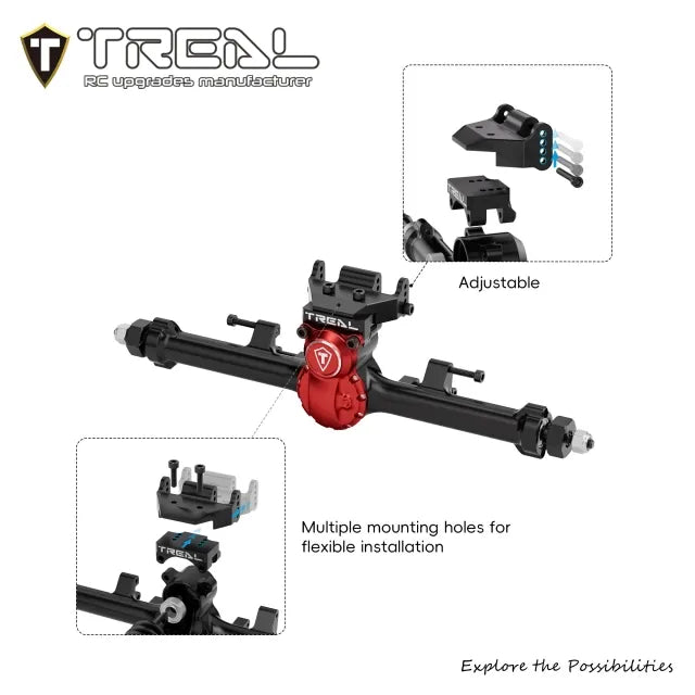 TREAL Vintage CNC 7075 Aluminum Axle Housings F/R for Axial SCX24, +5mm Widened & 55° Steering Angle Upgrade(V2)