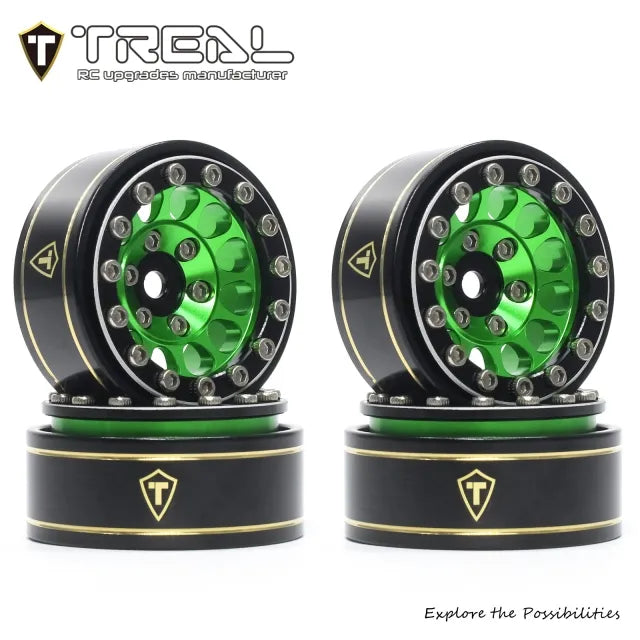 TREAL 1.0 Beadlock Wheels 12 Spokes Classic Rims (4P) for SCX24 AX24 FCX24 TRX4M 1/24 1/18 Crawler Car-Type I