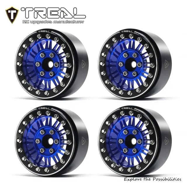 TREAL 1.9" Beadlock Wheels (4) Aluminum CNC Machined Multi Spokes Wheel Heavy Ring for SCX10 III TRX4 D90 1:10 RC Cars --Type K