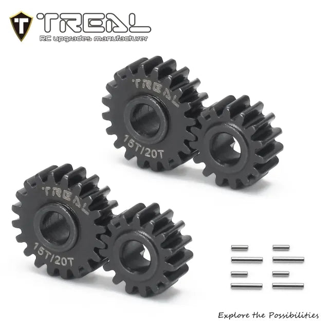 TREAL FCX24 Overdrive Portal Gears Harden Steel Metal OD Portal Drive Gears Set 15T/20T (8P) for 1/24 FMS FCX24, Overdrive 12%
