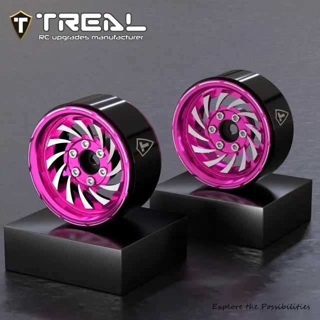 TREAL 1.9 Beadlock Wheels - Cyclone Style CNC Machined Aluminum Rims (4-Pack) Pink/Purple for 1/10 RC Crawlers TRX4, SCX10 III, and Ascent
