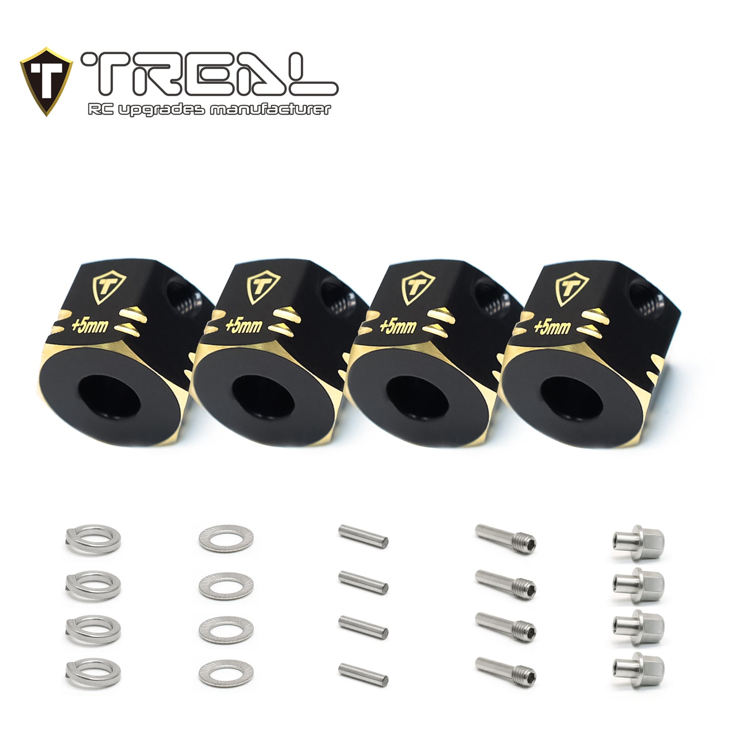 TREAL Brass 12mm Wheel Hex Adapters Extended(4pcs) for 1/10 RC Crawler Axial SCX10 PRO SCX10 III, SCX10 II ,Capra (Height:10mm)