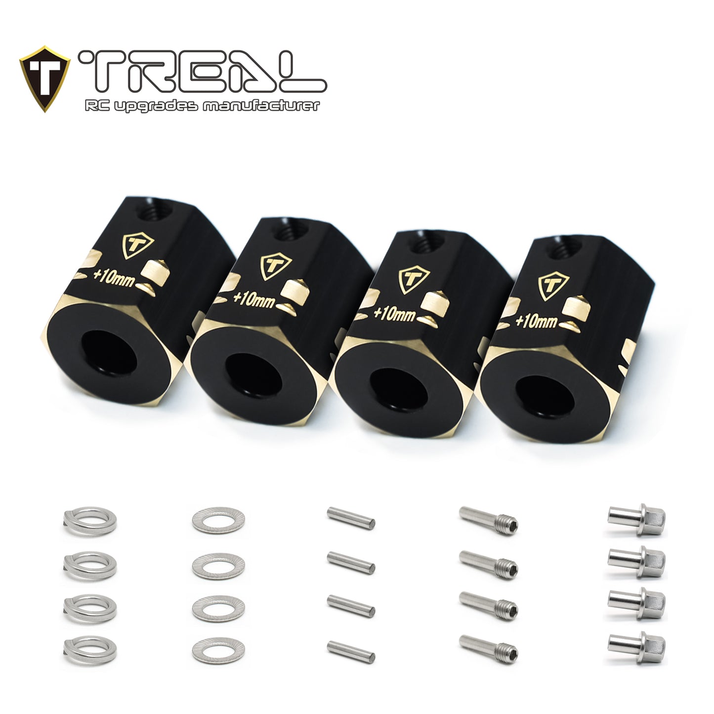 TREAL Brass 12mm Wheel Hex Adapters Extended(4pcs) for 1/10 RC Crawler Axial SCX10 PRO SCX10 III, SCX10 II ,Capra (Height:15mm)