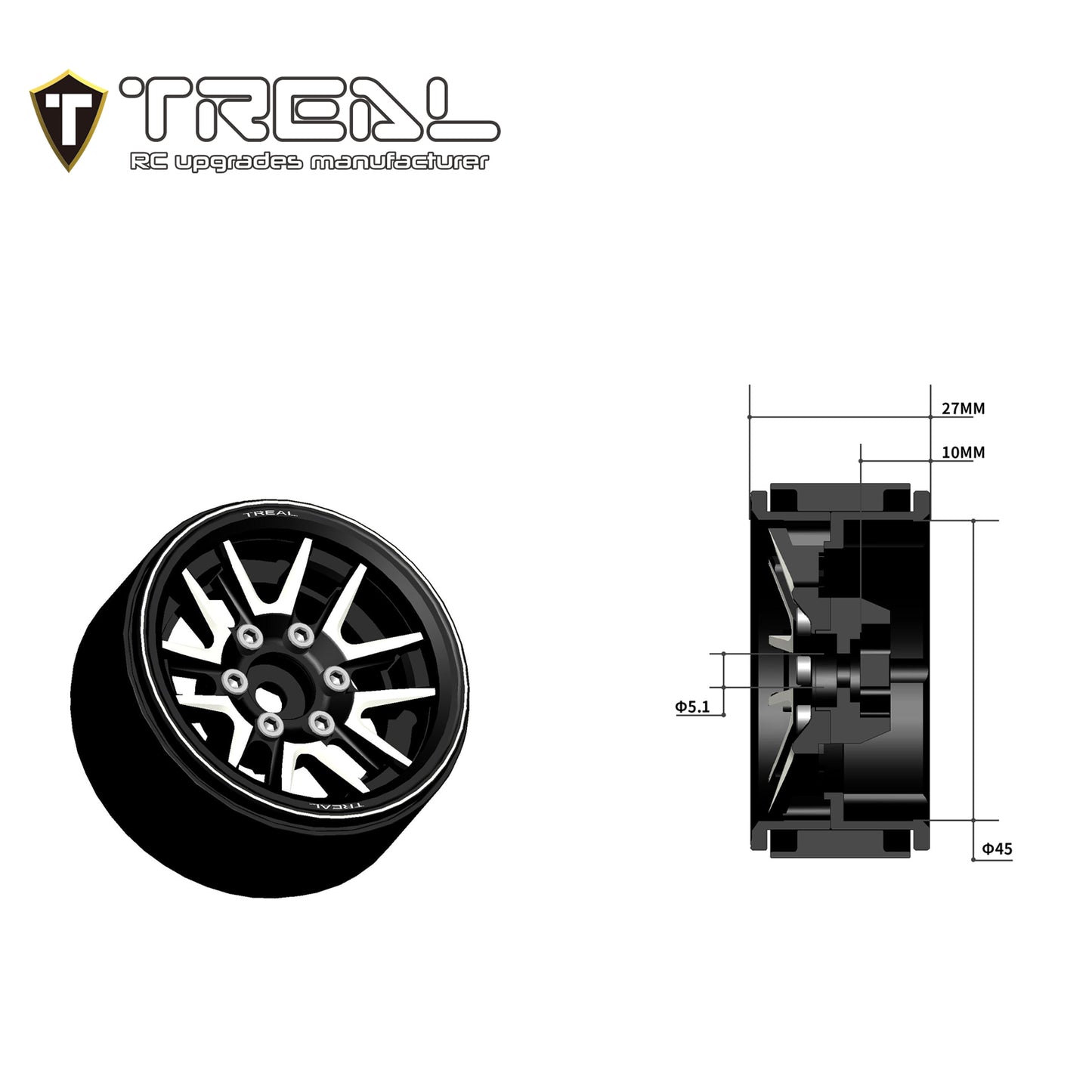 TREAL 1.9" Beadlock Wheel Rims (4pcs) for 1:10 RC Crawler Axial SCX10 III SCX10 II TRX-4 RC Car -Type L