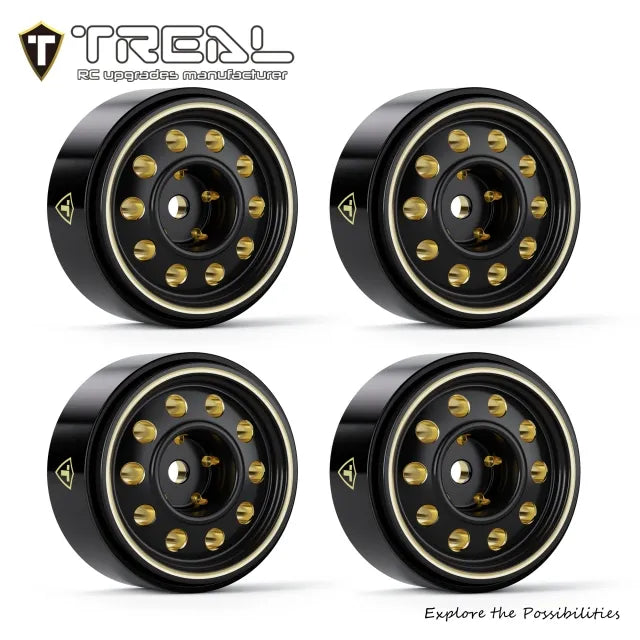 TREAL 0.7" Brass Beadlock Wheels (4Pcs) – 10-Hole Design for Axial SCX30-D