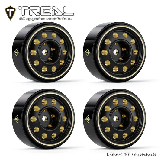 TREAL 0.7" Brass Beadlock Wheels (4Pcs) – 10-Hole Design for Axial SCX30-D
