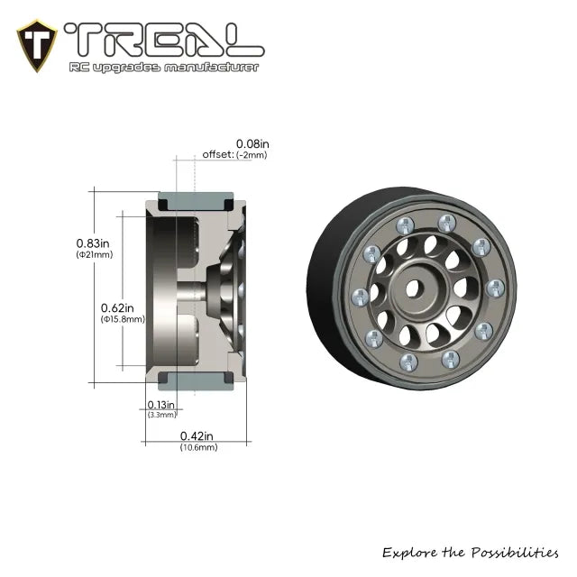 TREAL Aluminum Beadlock Wheels (4P) 0.7'' Wheel for Axial SCX30-Type E