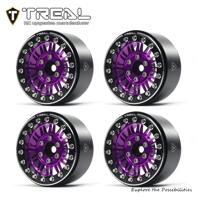 TREAL 1.9" Beadlock Wheels (4) Aluminum CNC Machined Multi Spokes Wheel Heavy Ring for SCX10 III TRX4 D90 1:10 RC Cars --Type K