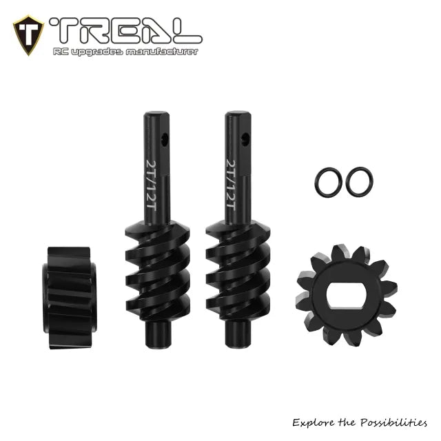 TREAL Harden Steel 2T/12T Axle Worm Gears Set for 1/30 Axial SCX30(Overdrive 33%)