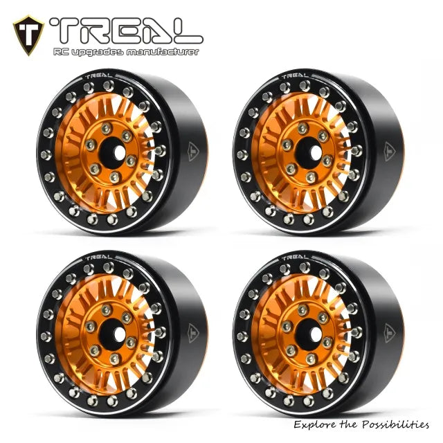 TREAL 1.9" Beadlock Wheels (4) Aluminum CNC Machined Multi Spokes Wheel Heavy Ring for SCX10 III TRX4 D90 1:10 RC Cars --Type K
