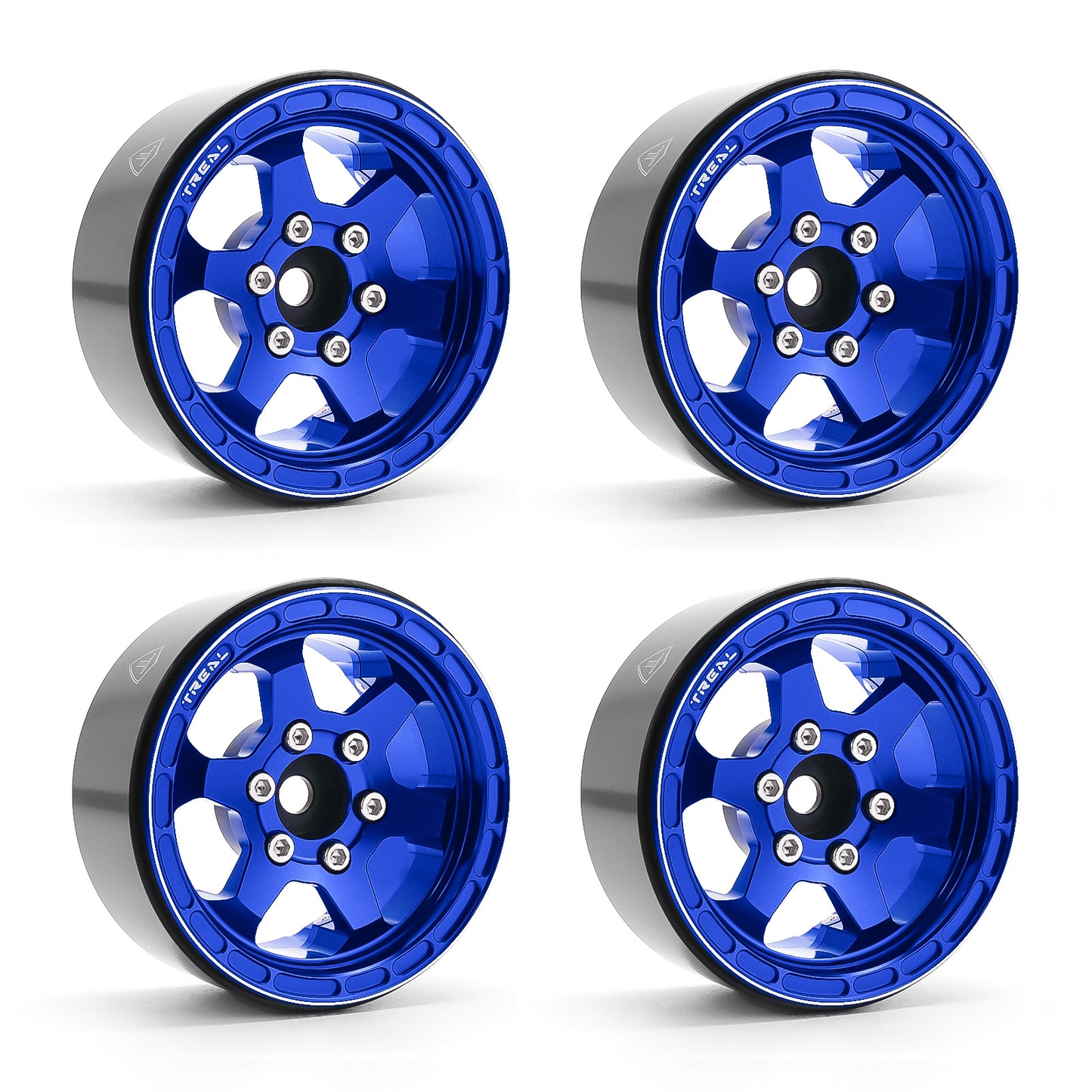 TREAL 1.9" Aluminum Beadlock Wheels (4) Scale-Look Concave Six Spoke Rim Crawler Wheels for 1/10 RC Trucks-Type H
