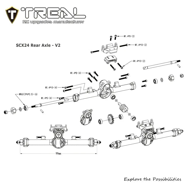 TREAL Vintage CNC 7075 Aluminum Axle Housings F/R for Axial SCX24, +5mm Widened & 55° Steering Angle Upgrade(V2)