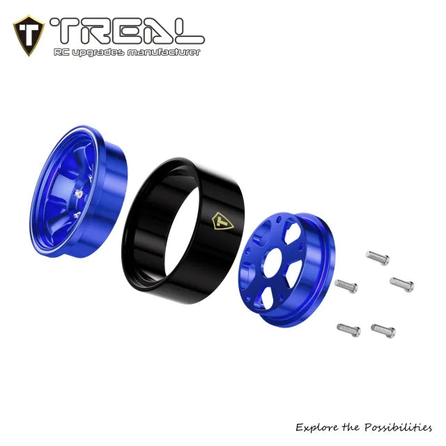 TREAL Aluminum Beadlock Wheels (4P) 5-spoke 0.7'' Wheel for Axial SCX30-Type B
