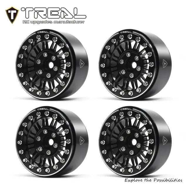 TREAL 1.9" Beadlock Wheels (4) Aluminum CNC Machined Multi Spokes Wheel Heavy Ring for SCX10 III TRX4 D90 1:10 RC Cars --Type K