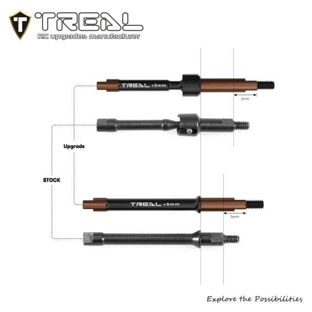 TREAL Harden Steel Extended CVD Driveshafts +5mm for Axial SCX30