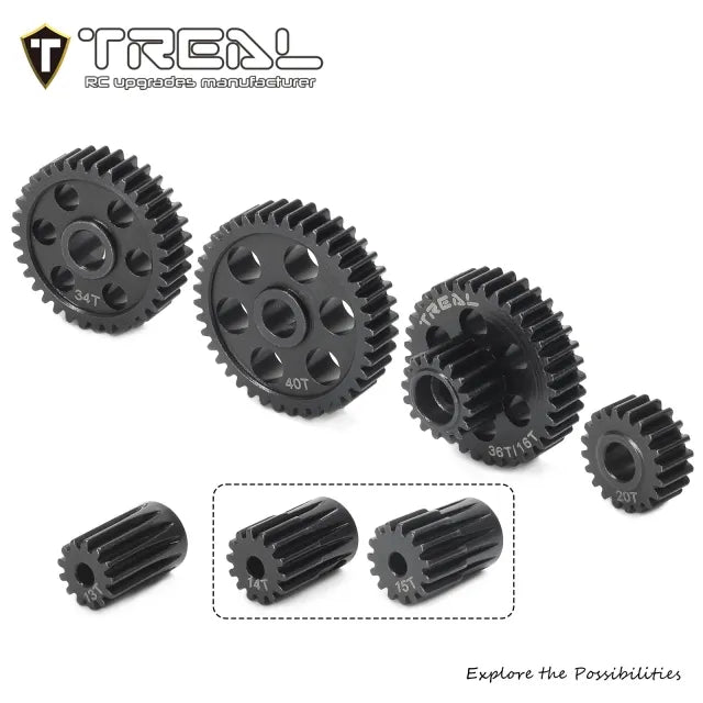 TREAL UTB18 Transmission Gear Set 48P, Hardened Steel Trans Gears w Pinion Gears 13T/14T/15T