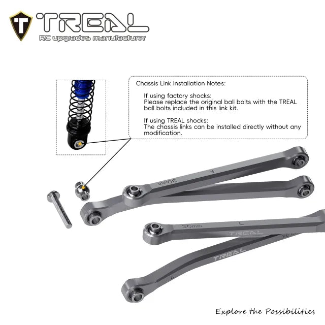 TREAL 7075 Aluminum High Clearance Chassis Links(8P) Set for Axial SCX30
