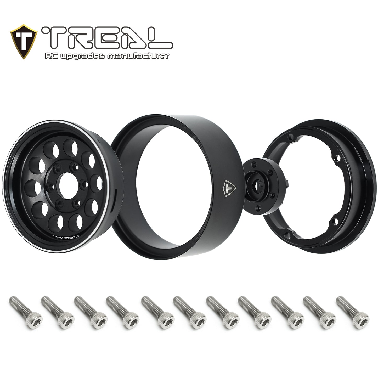 TREAL 1.9" Beadlock Wheels (4) 10-Hole Aluminum CNC Machined Wheels for SCX10 III TRX4 D90 1:10 RC Cars --Type F