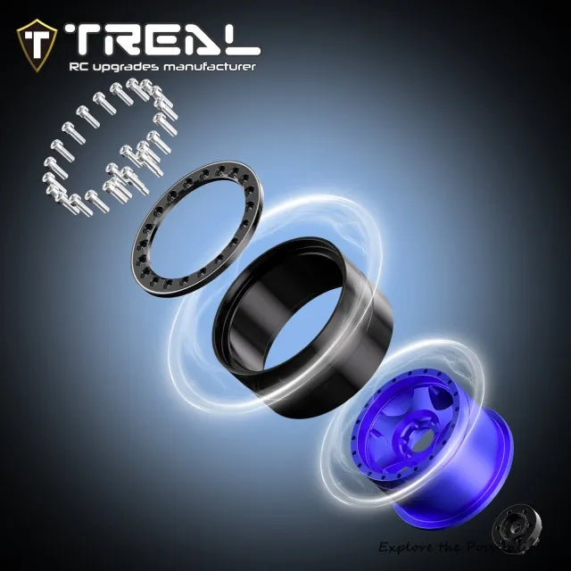 TREAL 2.2" Aluminum Beadlock Wheels (2pcs) Five-Star Style for Axial Ryft Wraith RR10 RC Crawler- Type C