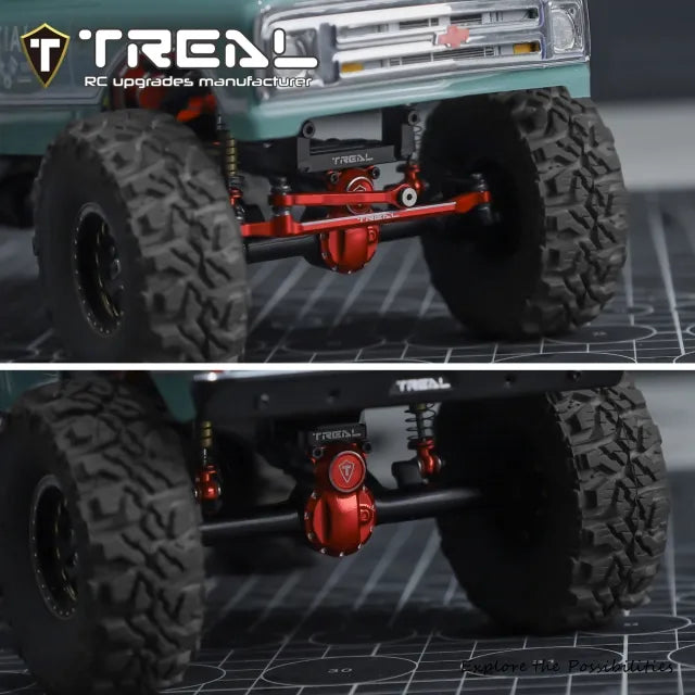 TREAL Vintage CNC 7075 Aluminum Axle Housings F/R for Axial SCX24, +5mm Widened & 55° Steering Angle Upgrade(V2)
