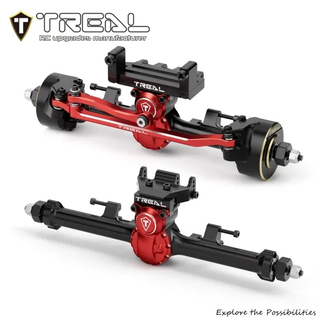 TREAL Vintage CNC 7075 Aluminum Axle Housings F/R for Axial SCX24, +5mm Widened & 55° Steering Angle Upgrade(V2)
