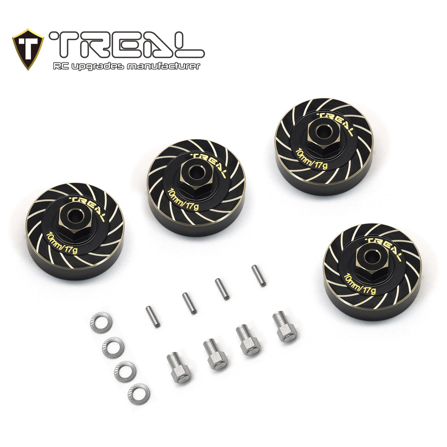 TREAL Brass Extended Wheel Hubs 7mm*10mm Hex, Axle Counter Weight 17g/pc (4pcs) Wheel Spacer for 1/18 TRX4M (Black)