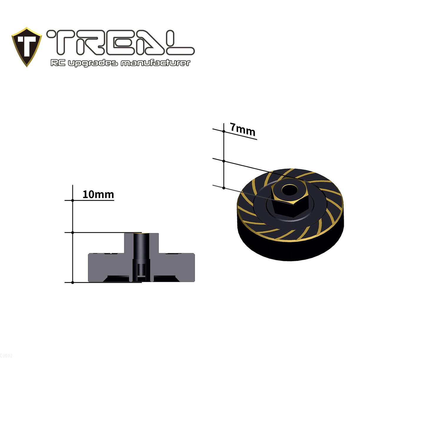 TREAL Brass Extended Wheel Hubs 7mm*10mm Hex, Axle Counter Weight 17g/pc (4pcs) Wheel Spacer for 1/18 TRX4M (Black)