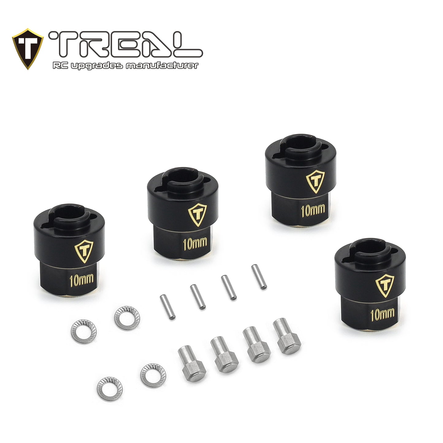 TREAL Brass Extended Wheel Hubs 7mm*10mm Hex, 3g/pc (4pcs) for 1/18 TRX4M Defender and Bronco (Black)