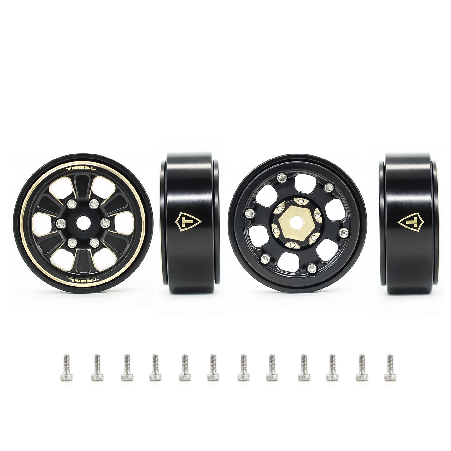 TREAL 1.0" Brass Beadlock Wheels Rims(4P-Set) Black for 1/24 Scale Crawler Axial SCX24 -Type B