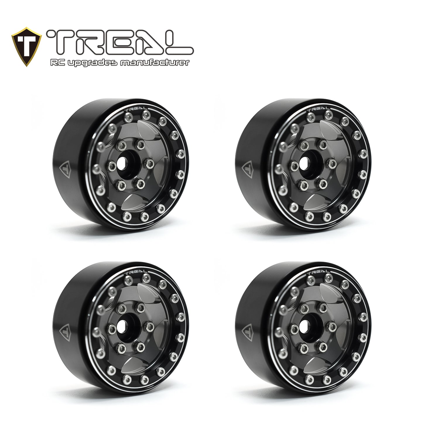TREAL 1.55'' Beadlock Wheels (4P) Aluminum CNC Machined 5-Star Wheels for 1/10 RC Crawler Car -Type B