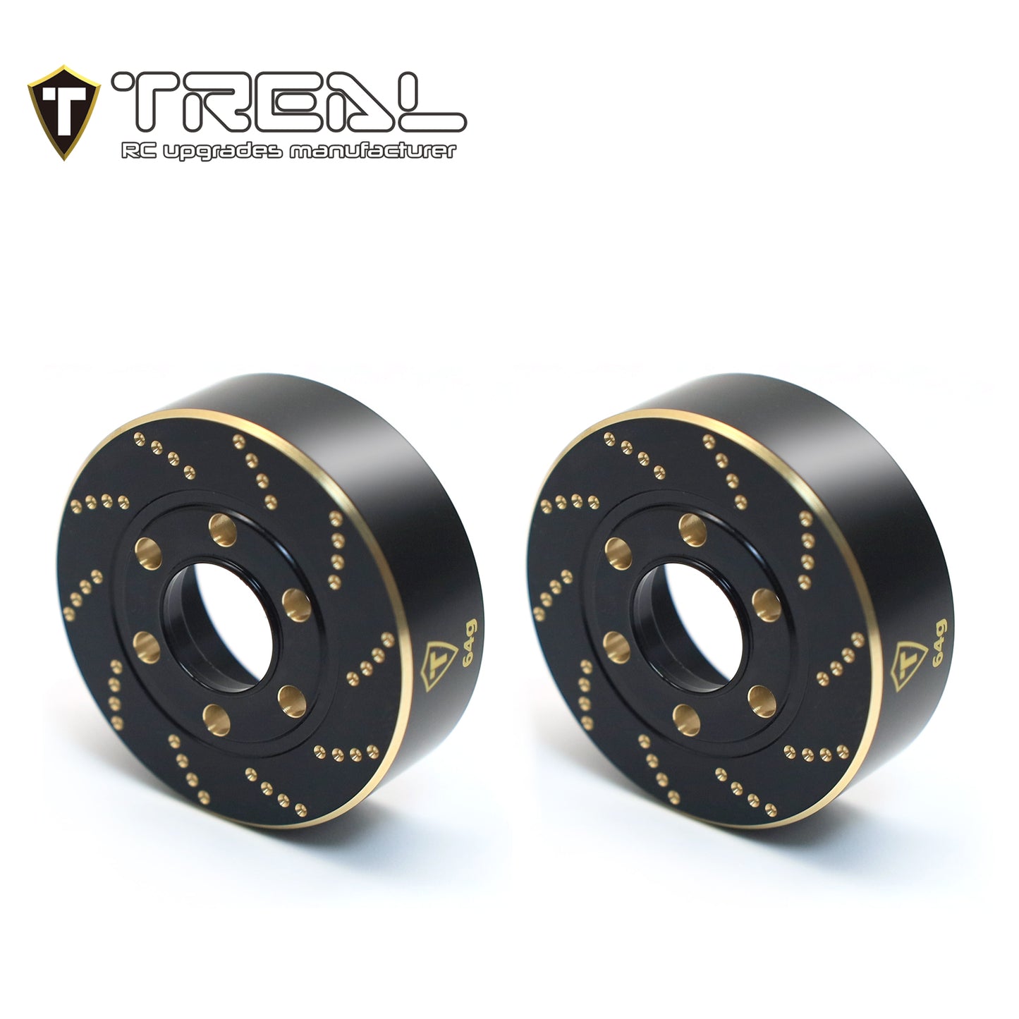 TREAL 1.9 Brass Wheel Weights 64g Brake Disc Weights(2) for TRX4 SCX10 III SCX10 II Capra 1/10 Crawler Wheels