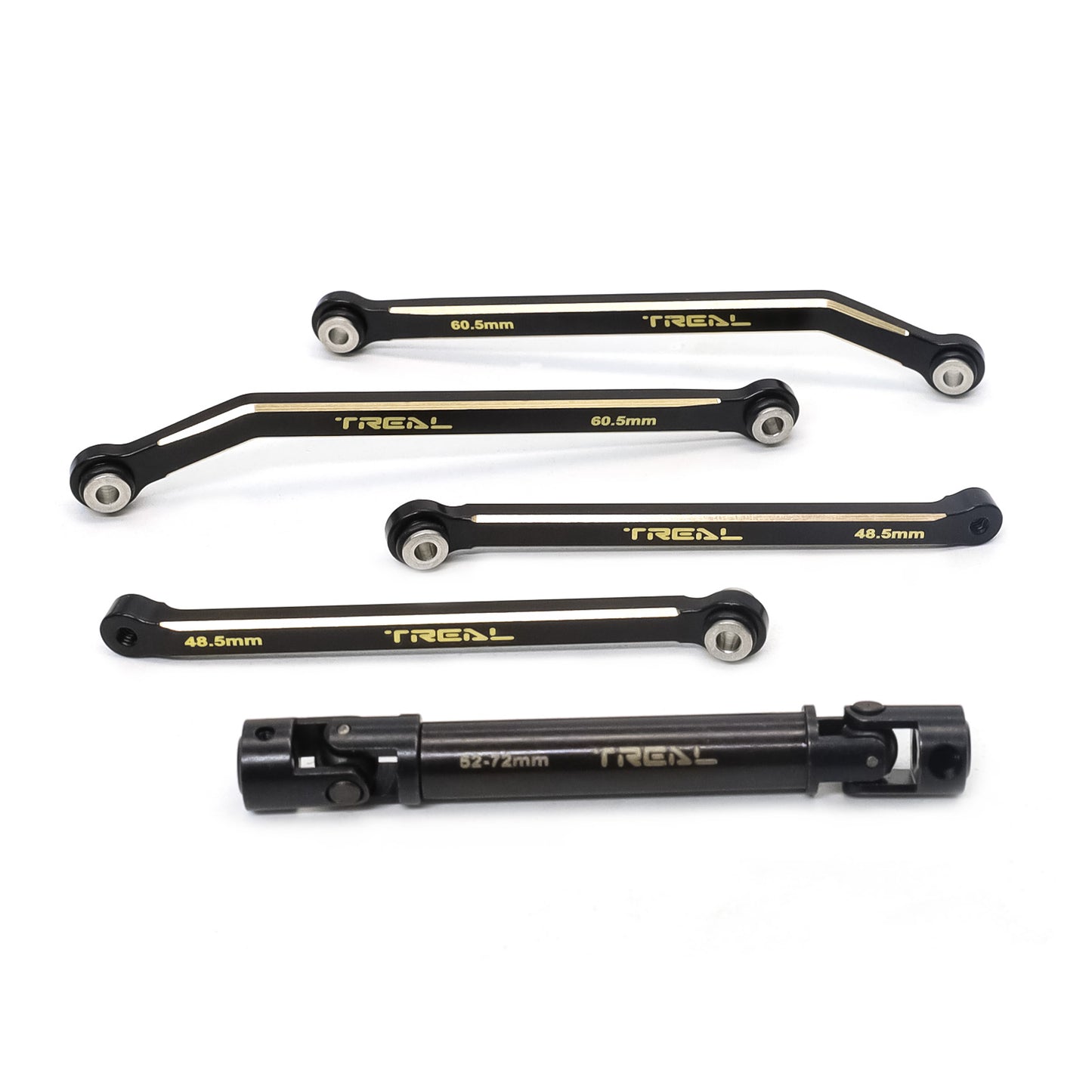 TREAL Brass Extended Rear Suspension Links Kit (+12mm) & Rear Center Drive Shaft Stretch Kit for FMS FCX24