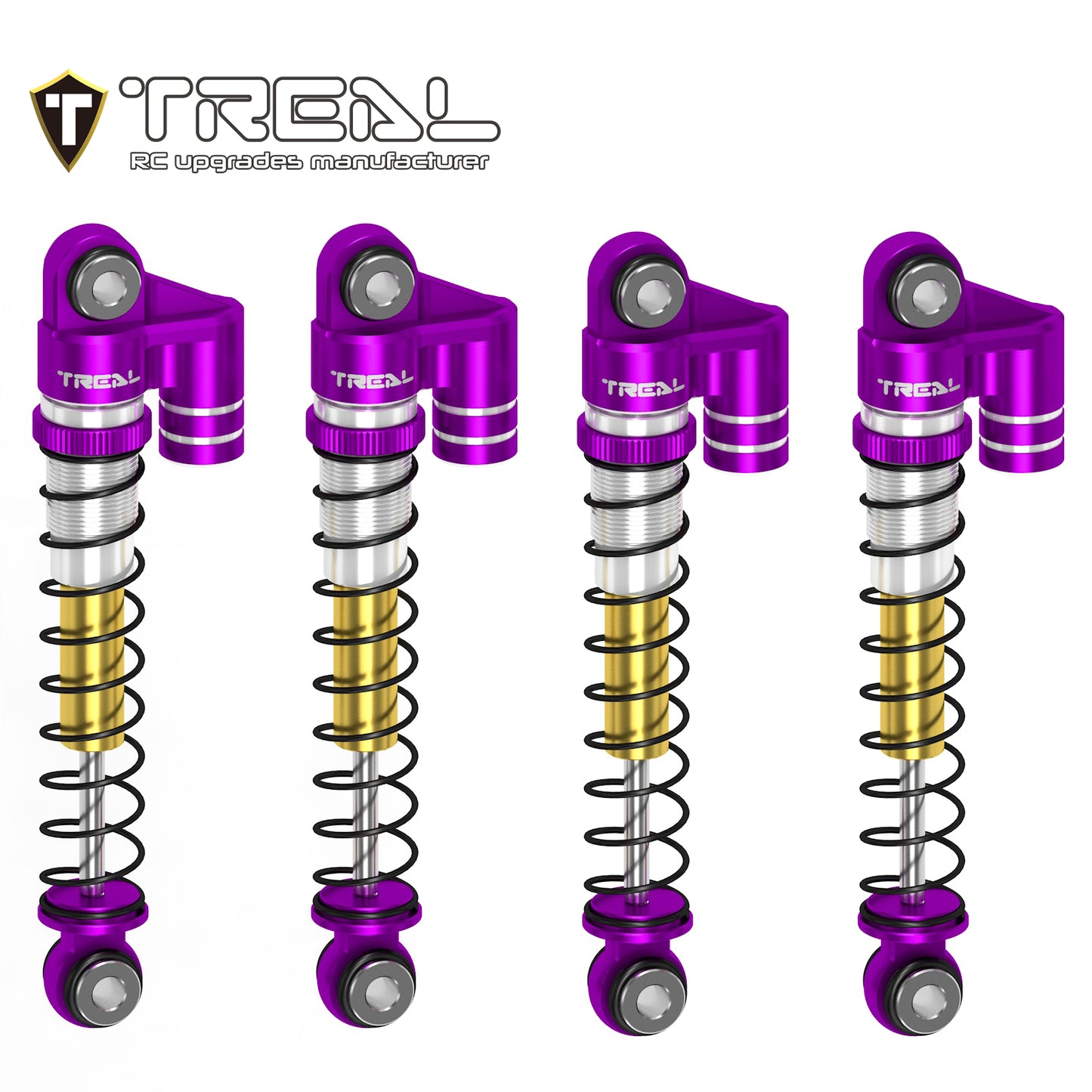 TREAL FCX24 Shocks 43mm Threaded Tele Double Barrel Shocks (4) for FMS 1/24 FCX24 Power Wagon